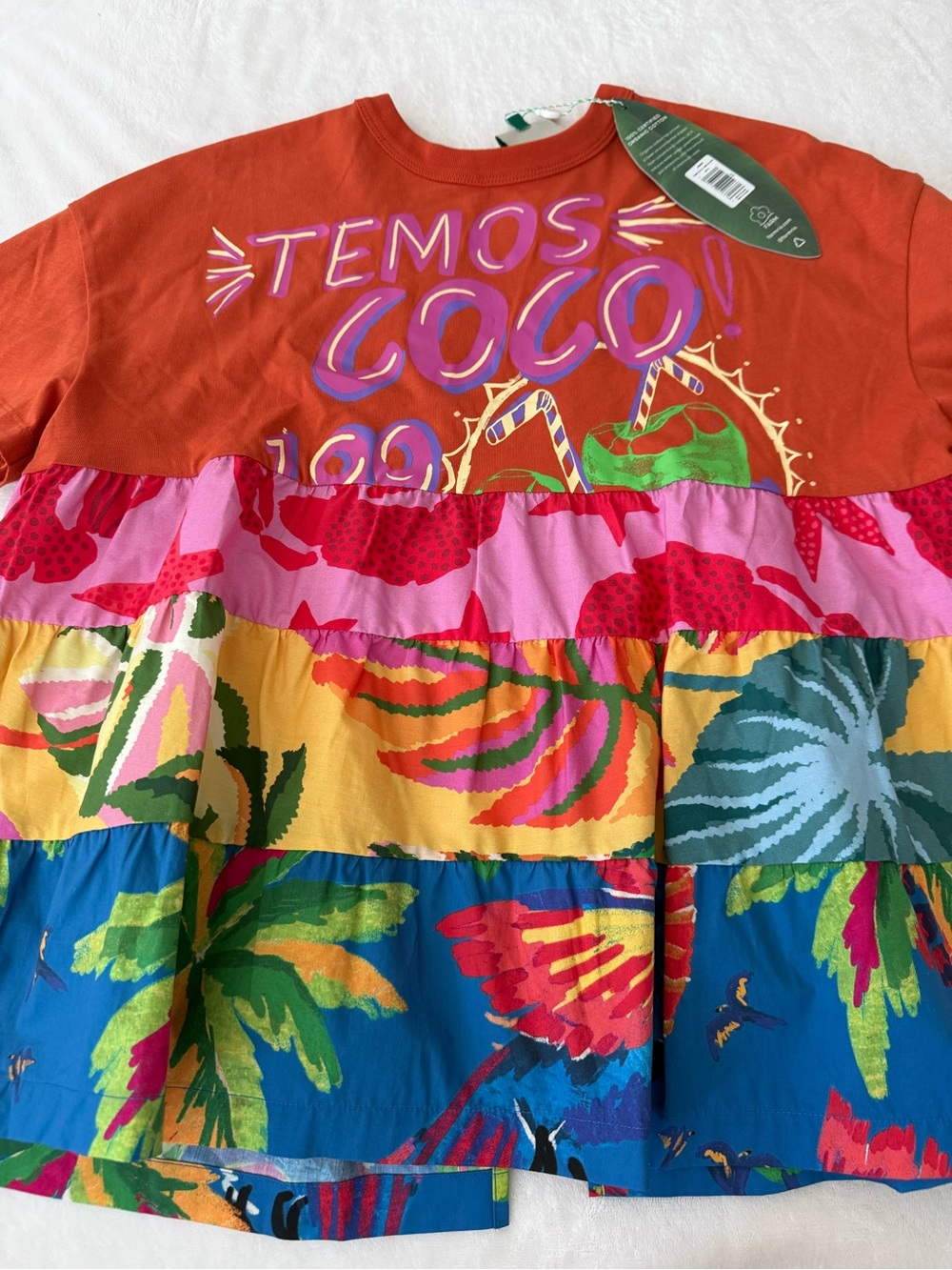 Farm Rio Temos Coco T-Shirt Blouse Back Tie Size XS D84 NEW